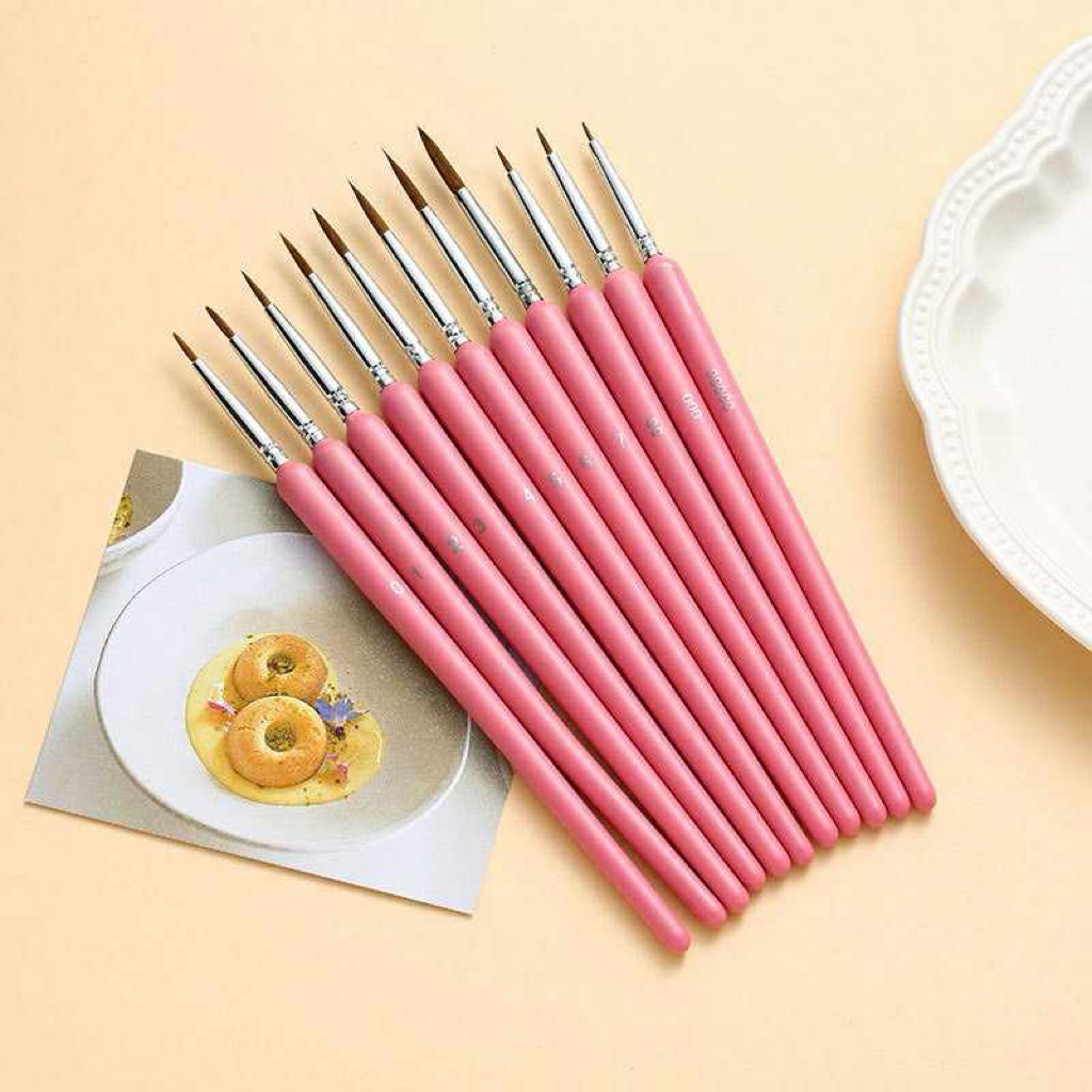 เซ็ตพู่กันหัวแหลม 11 ด้าม สีชมพู สำหรับวาดภาพ ละเอียด ตัดเส้น วาดโมเดล สีน้ำ สีอะคริลิค พร้อมส่ง