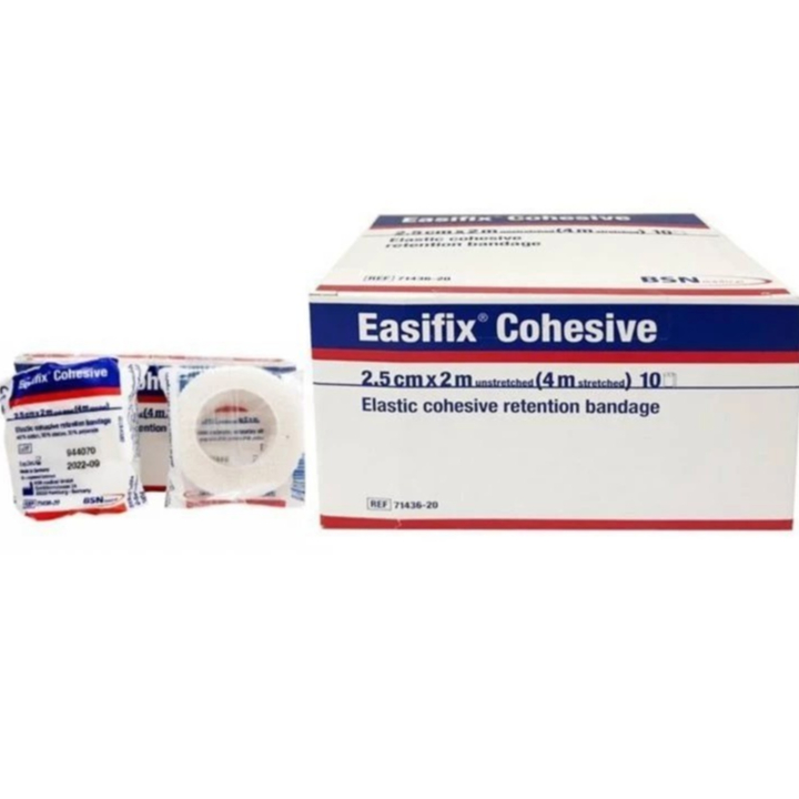 (1ชิ้น) Easifix cohesive stretched อิซีฟิกซ์ โคฮีสีฟ ผ้ายืด ปิดแผล / ผ้าพันแผล 2.5cm*2m ผ้าพันแผลมีกาวในตัว