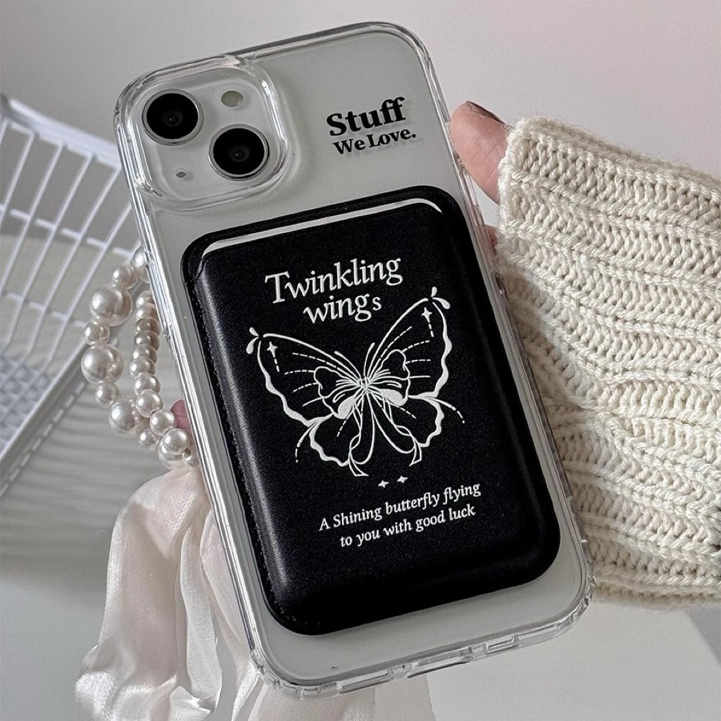 พร้อมส่ง🎀 Wallet Card ลายผีเสื้อ กระเป๋าใส่บัตรหลังมือถือ ดีไซน์น่ารัก กระเป๋าเก็บบัตรแบบแม่เหล็กหลังมือถือ สะดวกใช้ง่าย