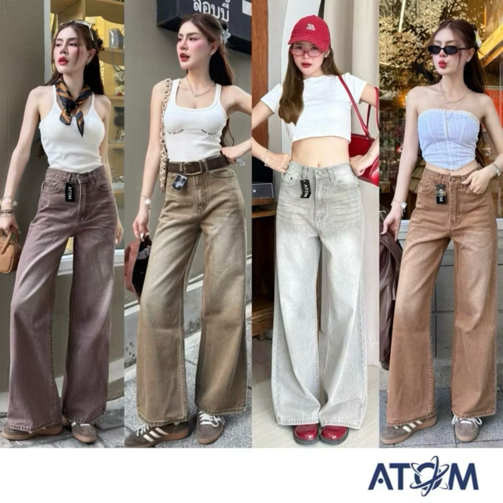 พร้อมส่ง!! (AT4012) ป้ายATOM กางเกงยีนส์ทรงBaggyS-XL