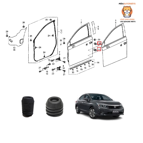 ลูกยางกันกระแทกประตูหน้า Honda City 1.0 T GN1 GN7 แท้ศูนย์จำนวน 1 ชิ้น