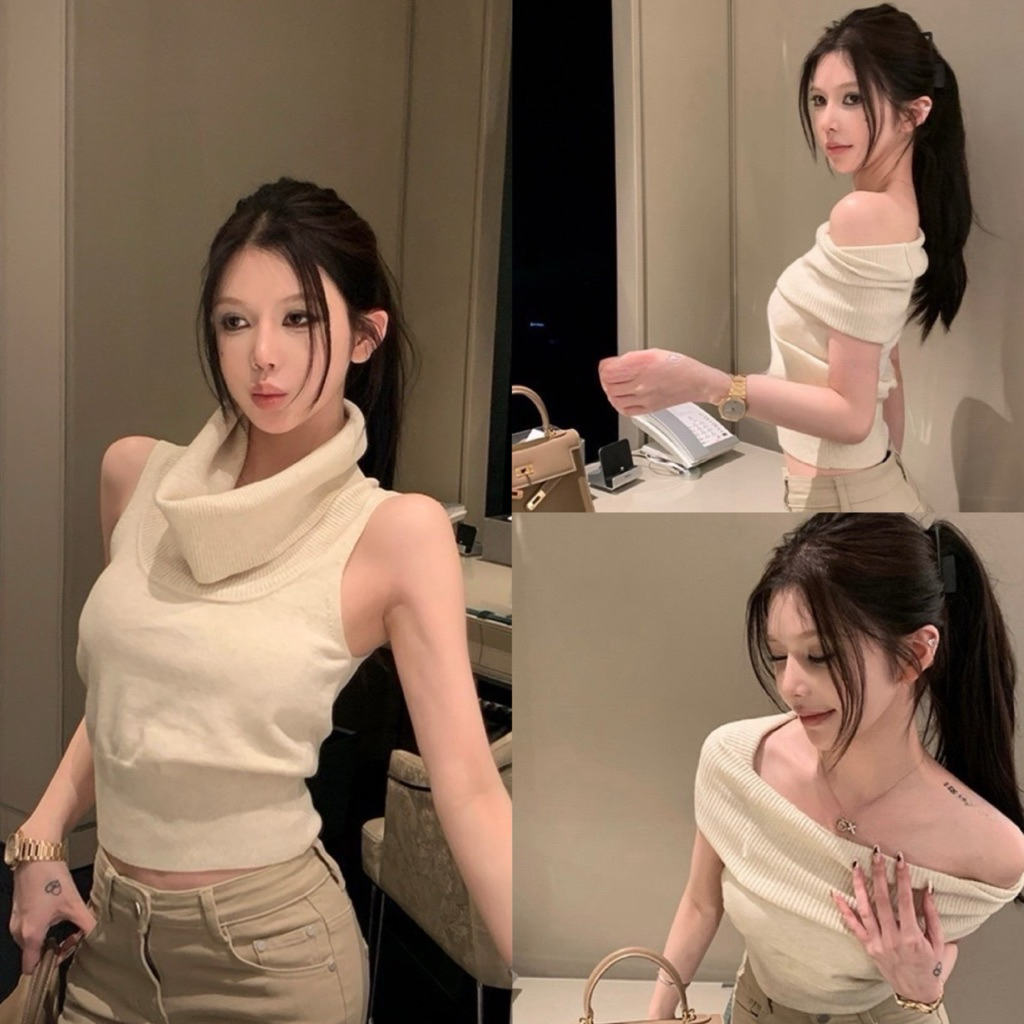 3421# เสื้อแขนกุด ผ้าไหมพรมร่อง ยืดหยุ่นได้เยอะจะใส่เป็นเปิดไหล่ก็ดู sexy  TAG:WG.WE 🇰🇷