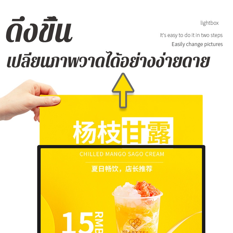 80×120 ป้ายไฟ LED Slim light box สามารถปรับมุมและความสว่างได้ แผงกระจกนิรภัย ป้ายไฟ ป้ายเมนูอาหาร - รูปที่ 3