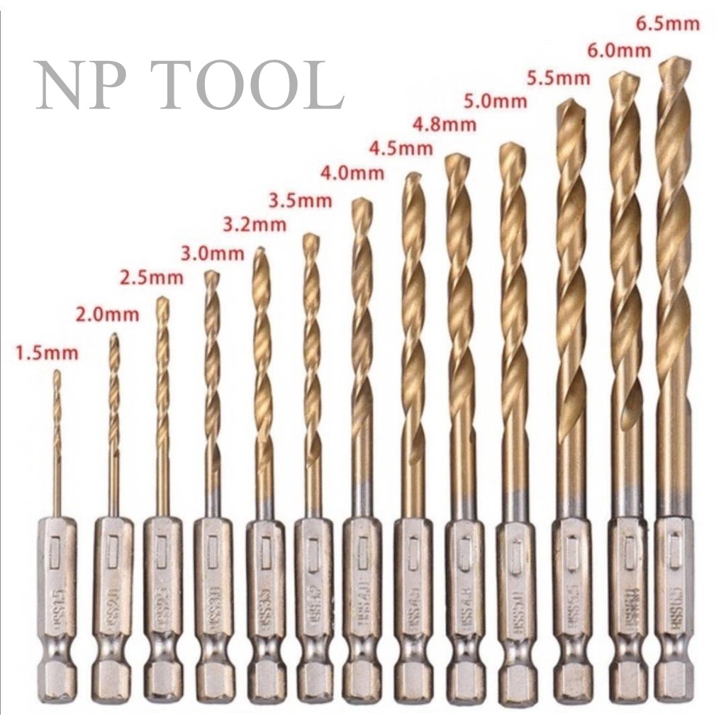 NP-159 ดอกสว่าน ดอกเจาะ ชุดดอกสว่านสวมเร็วเคลือบไทเทเนียม 13 ชิ้น ขนาด 1.5-6.5mm เจาะไม้ พลาสติก อลูมิเนียม งานเหล็ก