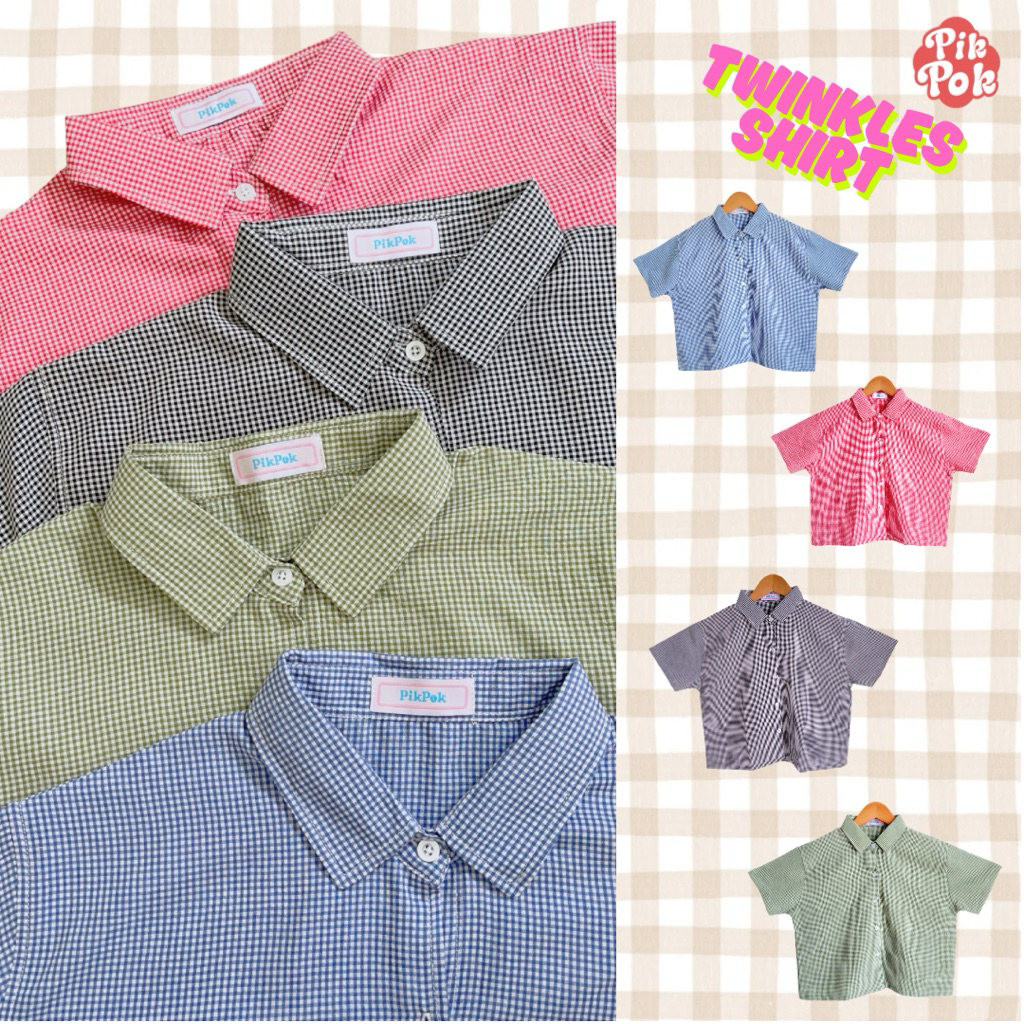 Pikpok♡ TWINKLES Shirt เสื้อเชิ้ตลายสก็อต เนื้อผ้าคอตตอนมีเท็คเจอร์ในตัว ผ้าไม่ต้องรีด ใส่เย็นสบาย