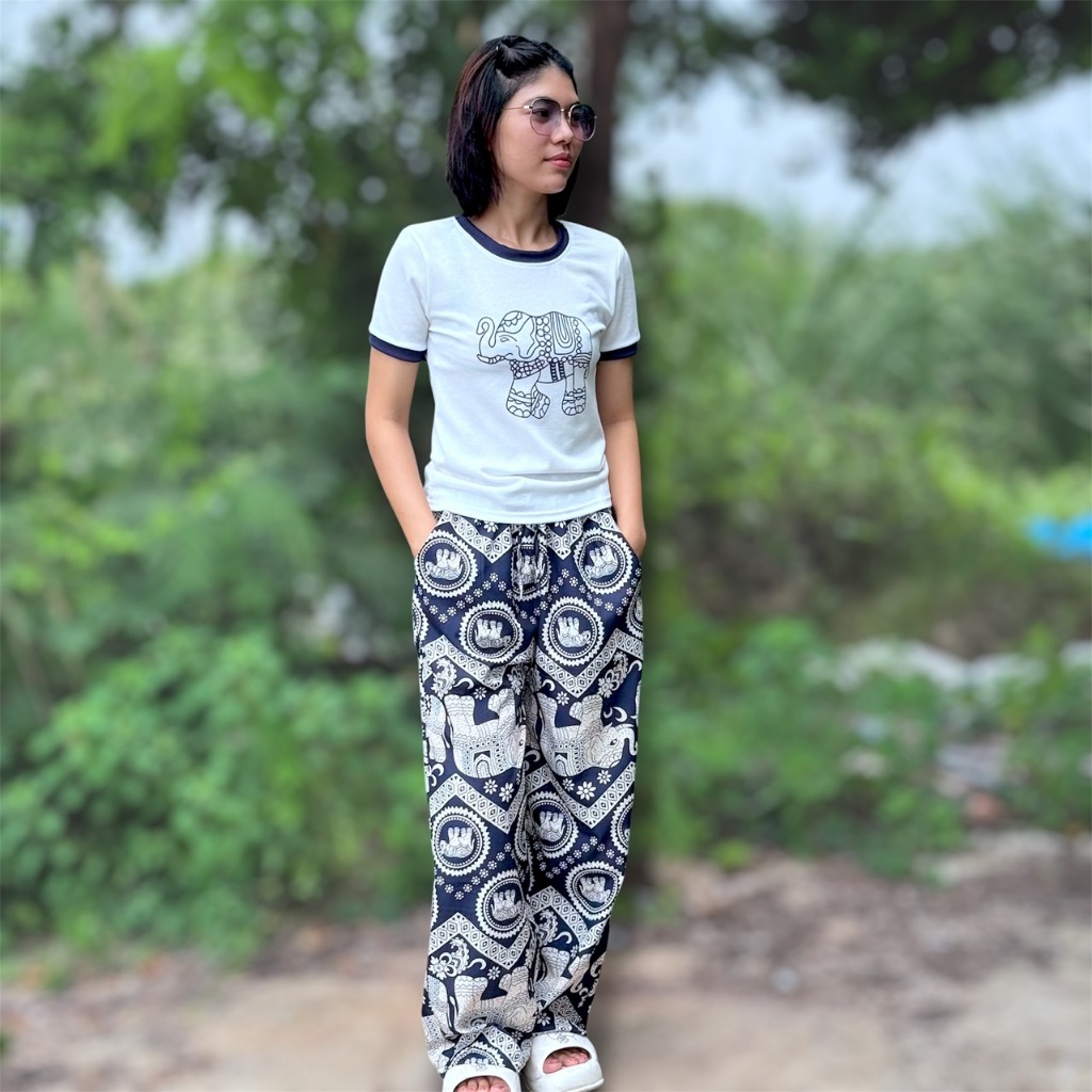 ชุดเซ็ทกางเกงช้างขายาว+เสื้อยืดคอกลม มี 5 สี ใส่สบาย น่ารัก รหัส 215