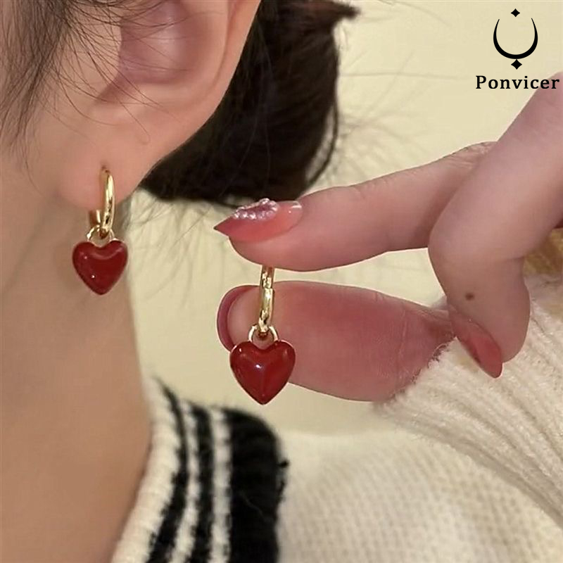 1 คู่สีแดงวินเทจหัวใจหูคลิปอินเทรนด์เก๋ต่างหูสําหรับผู้หญิงเครื่องประดับที่สง่างามเหมาะกับของขวัญ