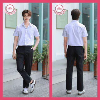 เสื้อนักศึกษาชาย คอเชิ้ต แขนสั้น สีขาวนวล
