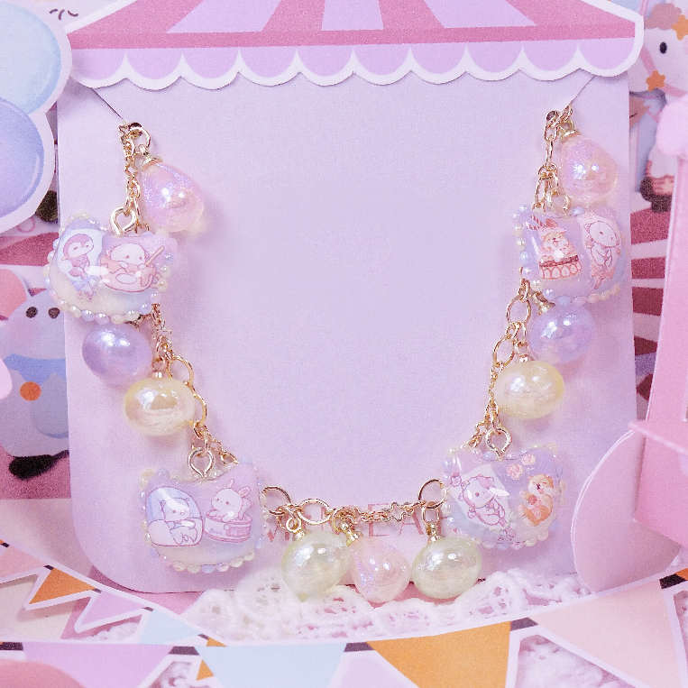 R777 สร้อยข้อมือมีมี่และผองเพื่อนในถ้วยขนม 14K 16 - 21 cm พร้อมกล่องชมพู