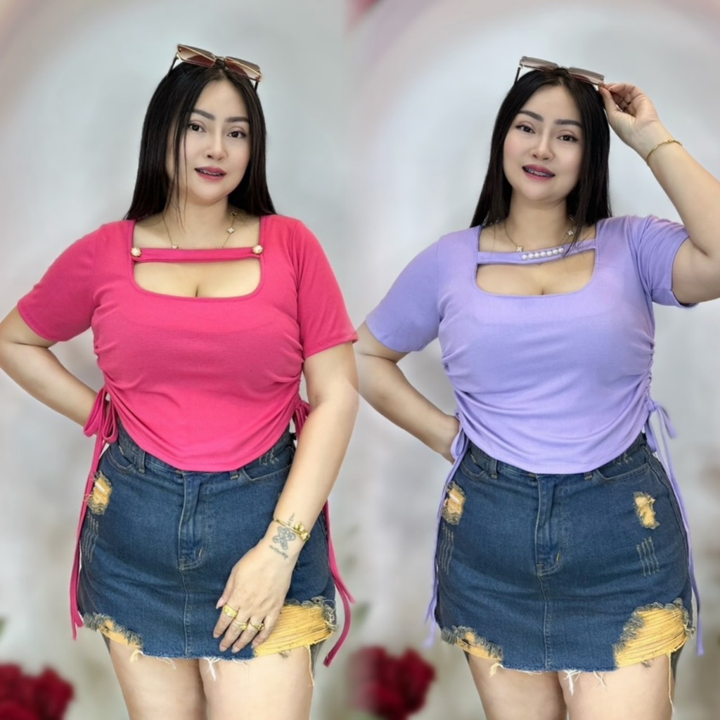 เสื้อผ้าสาวอวบ**ปอแฟชั่น**อก36-46 ยาว21 ครอปนร้า รูด 2 ข้าง**รุ่น ครอปคาด**