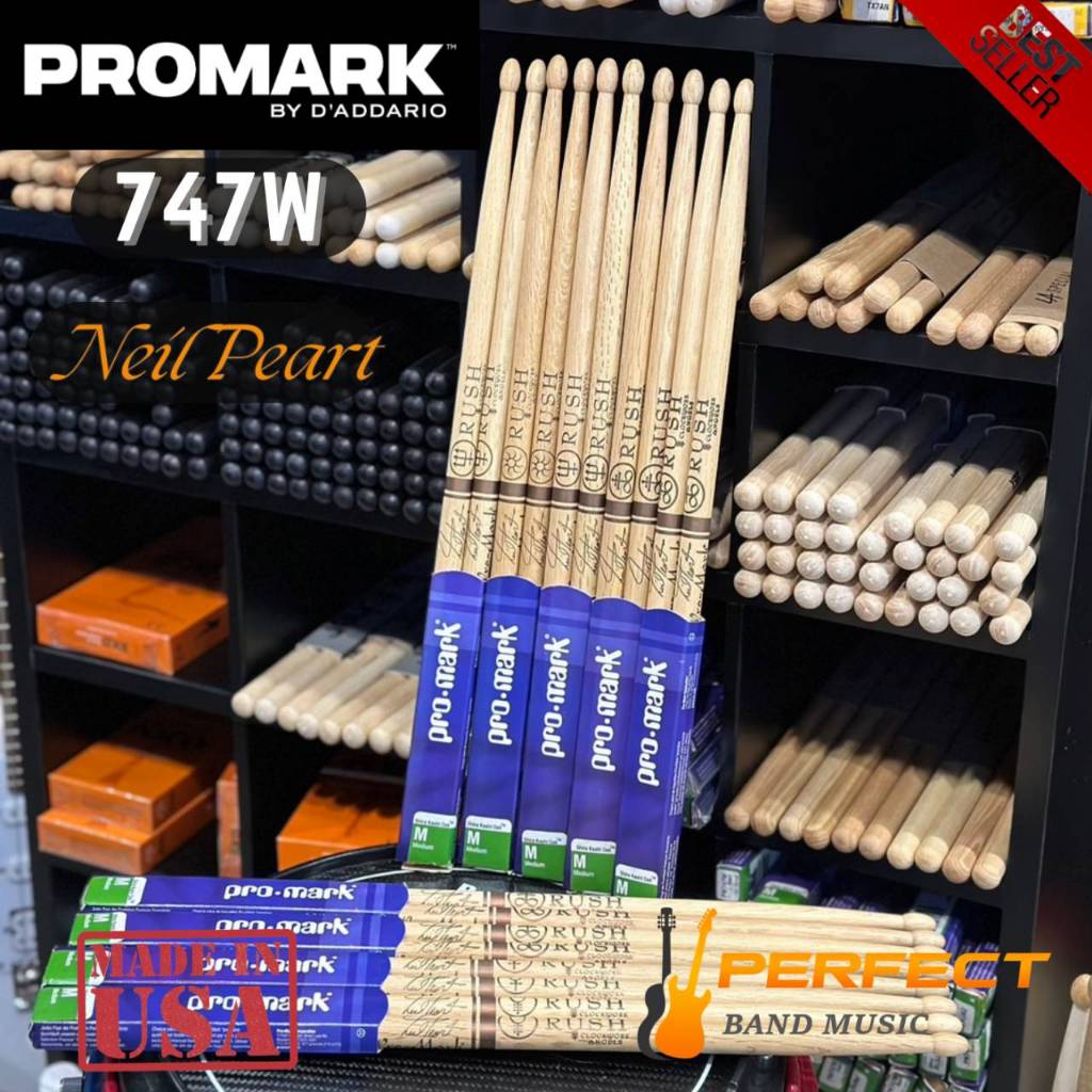 ไม้กลอง Promark รุ่น PW747W Signature Oak ไม้กลอง Promark ของแท้ 100% พร้อมส่งทั่วไทย Perfectband music
