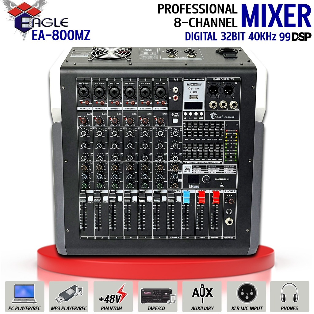 💥มาใหม่💥มิกเซอร์ 8 ch POWER MIXER ยี่ห้อ EAGLE รุ่น EA-800MZ เอฟเฟกต์ดิจิตอล DSP 99 ชนิด พร้อม USB บ