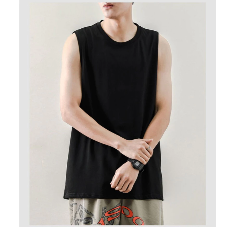 CC-30002 เสื้อกั๊กกีฬาผู้ชายทรงหลวม ผ้าใยสังเคราะห์ ใส่ออกกำลังกาย M-5XL แขนกุดสีพื้น