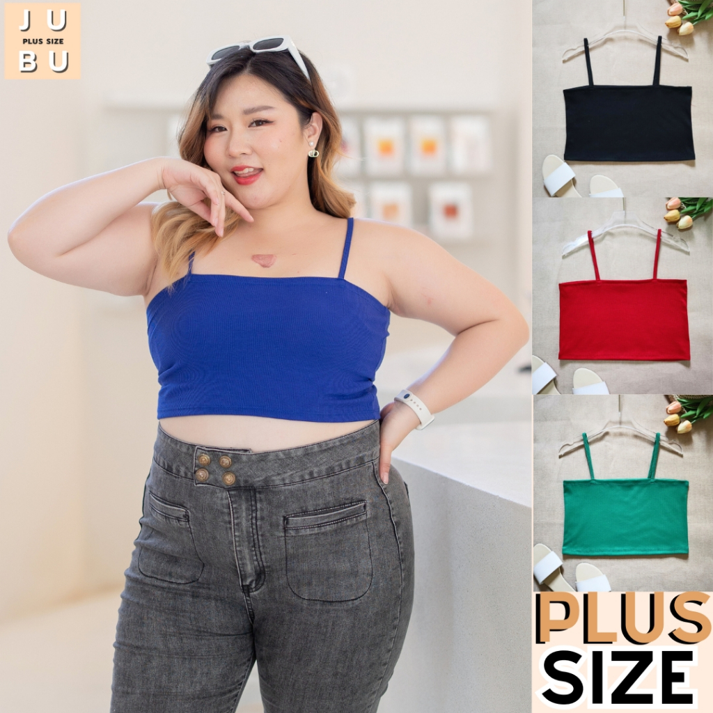 พร้อมส่ง เสื้อครอปสายเดี่ยวตัวสั้น(ไม่มีฟองน้ำ) ผ้าร่อง เสื้อพลัสไซส์ ซับใน อก 36-50 นิ้ว#512