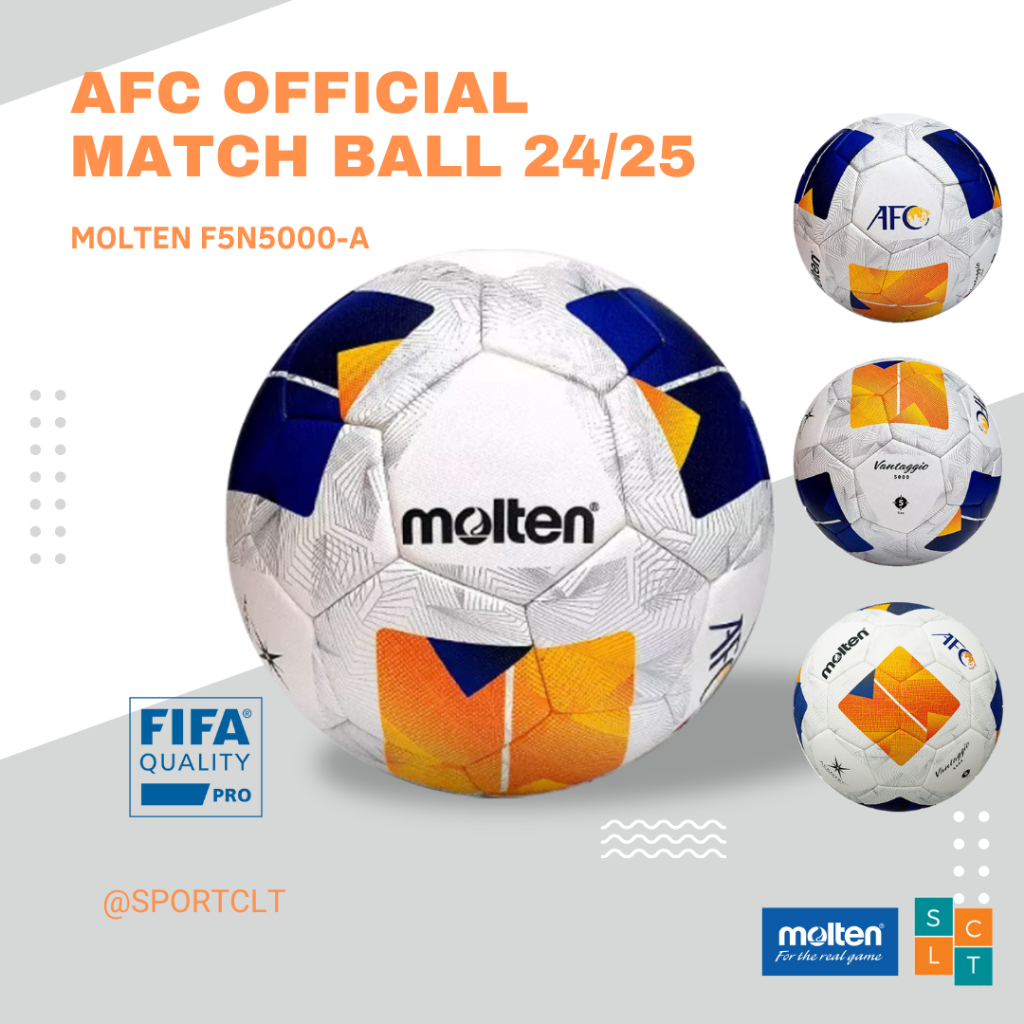 MOLTEN ลูกฟุตบอลหนัง PU ตัวท๊อป รุ่น 5000 ลาย AFC 𝟐𝟎𝟐4/25 รุ่น F5N5000-A