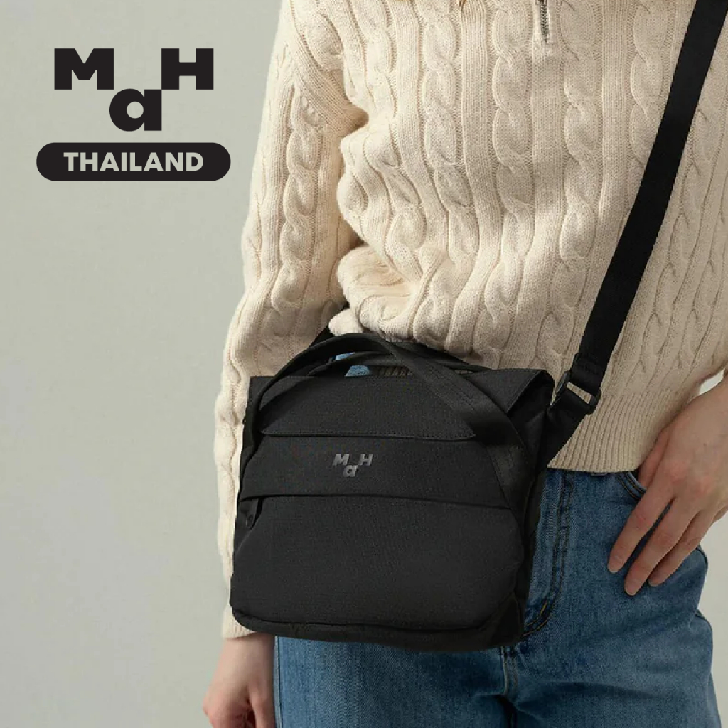 MAH Airy Crossbody กระเป๋าสะพายข้าง เบาพิเศษ ผ้ากันน้ํา 7 นิ้ว (กระเป๋าถือ กระเป๋าสะพายไหล่ ยืดหยุ่น และพ สีดำ