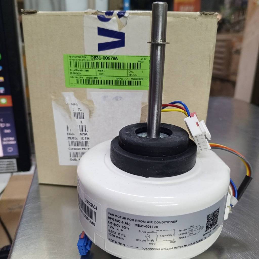 0001299 มอเตอร์คอยล์เย็นแอร์ Samsung 19W AC แกนยาว พาร์ท DB31-00679A สินค้าเเท้จากบริษัท