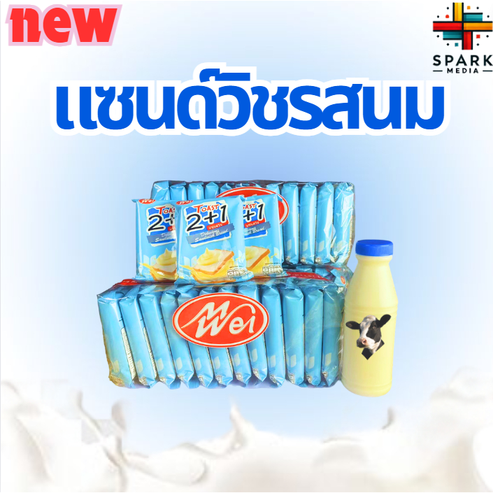 แบรนด์ดัง แซนด์วิชรสนม meiwei 1แพ็ค12ชิ้น อร่อยหอมนุ่ม ขนมยอดนิยม (MWแซนด์วิชนม)