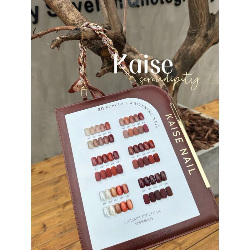 ชุดสีเจล KAISE caramel โทนสีน้ำตาลคาราเมล 30สี มาพร้อมเนื้อสี 4 สไตล์ สีพื้น สีไซรัป สีกลิตเตอร์ สีลูกแก้ว แถมฟรีชาร์ตสี