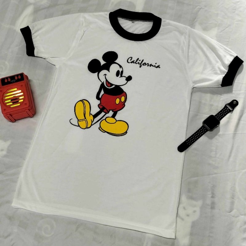 เสื้อยืดแบบผ้าบางและแบบผ้า cotton แขนจั๊มคอฟิต สไตล์วินเทจ ลายมิคกี้