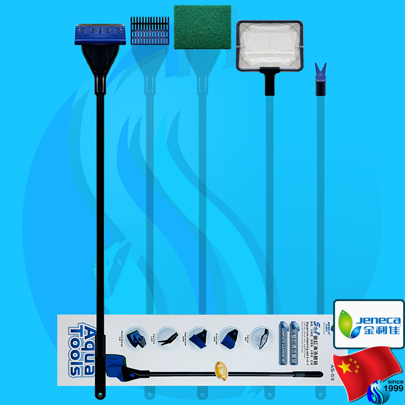 Jeneca Aqua Tools 5in1 AS-53 แปรงขัดตู้ปลา แปรงทำความสะอาด กระชอน Aquarium Cleansing Set fish net scraper scrubber