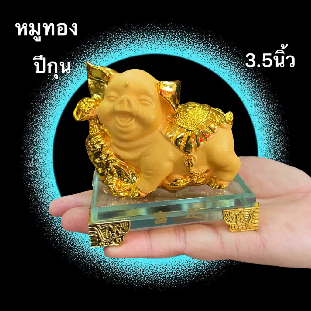 หมู หมูทอง นักษัตรประจำ ปีกุน เพิ่มความอุดมสมบูรณ์หมูนำโชคเงินทอง เสริมฮวงจุ้ยมงคล สีทองทราย ฐานแก้ว
