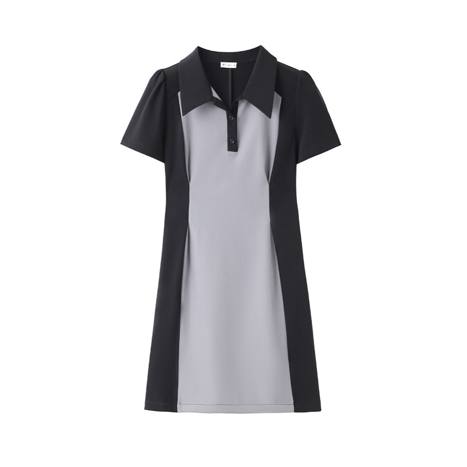 【EVIOVIO】S-5XL มินิเดรส สีทูโทน เว้าเอวช่วยพรางหุ่น สไตล์ลำลอง เดรสแฟชั่น คอปกโปโล เดรสพลัสไซซ์ - รูปที่ 6