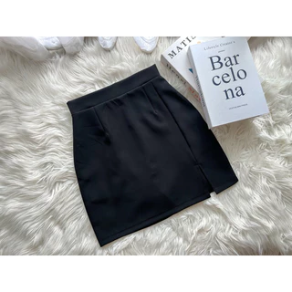 กระโปรงทรงเอเอวสูงผ่าหน้า ยาว 17-18 นิ้ว xs-xxl (ไม่มีซับใน)
