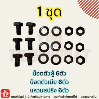 น้อตใบมีด น๊อตใบมีด น็อตใบมีดตัดหญ้า M6x10 ชุดละ 6 ตัว ตัวผู้ ตัวเมีย แหวนสปริง น็อตจับใบมีด น็อตใบมีด