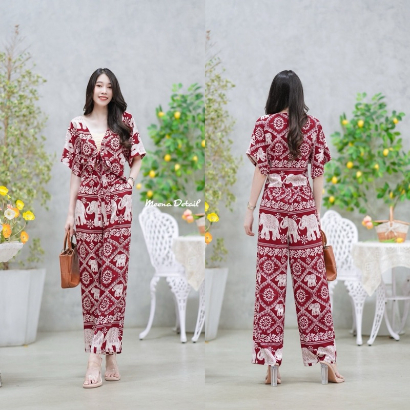 เสื้อผูกหน้าลายช้างสุดชิค + กางเกงขายาว
