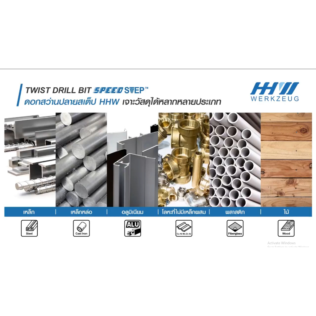 ดอกสว่านสปีดสเต็ป HHW 3-13 มิล หัวรูปทรงพิเศษเพื่อการเจาะที่แม่นยำ (Twist Drill BIT SPEED STEP DIN 338 HSS) ราคา ถูกที่สุด ดีลบีเคเค แกลเลอรีภาพที่ 5