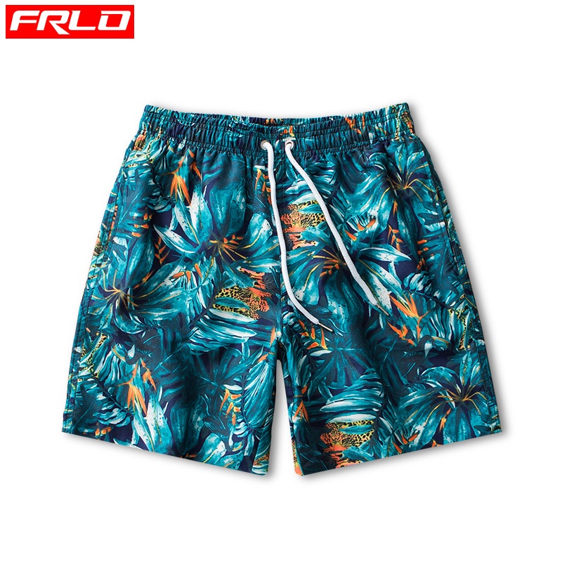 FRLO กางเกงเที่ยวทะเล กางเกงกีฬาผู้ชาย กางเกงขาสั้นชายหาด เอวยางยืด มีซับในตาข่าย ผ้าแห้งเร็ว