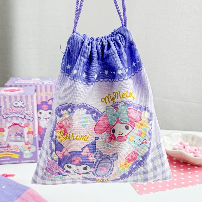 7-11 x OK กระเป๋าผ้าหูรูด ลายคู่หูดูโอ้ มายเมโลดี้ & คุโรมิ Drawstring Bag My Melody & Kuromi(ของแถม