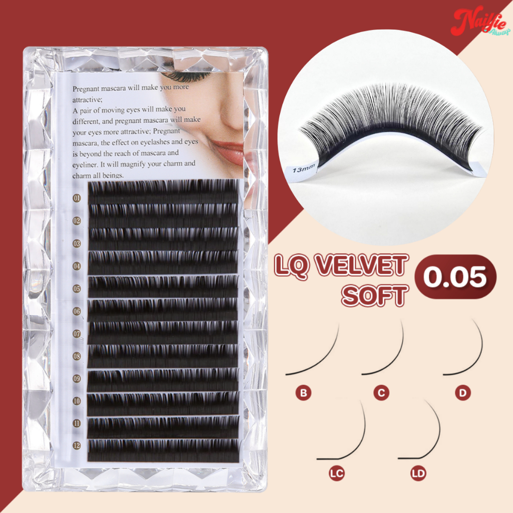 LQ ขนตาปลอม 0.05 ขนนุ่ม เป็นธรรมชาติ Curl B,C,D,LC,LD แยกเบอร์ และ mix 8-15 mm