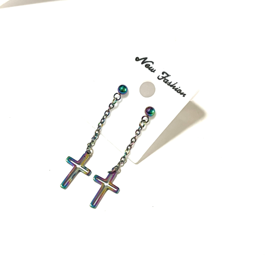 ต่างหู ต้องเจาะหู ตุ้มหู จิว ไม้กางเขน Cross Huggie Earrings for Men Stainless Steel Earing Punk Mal