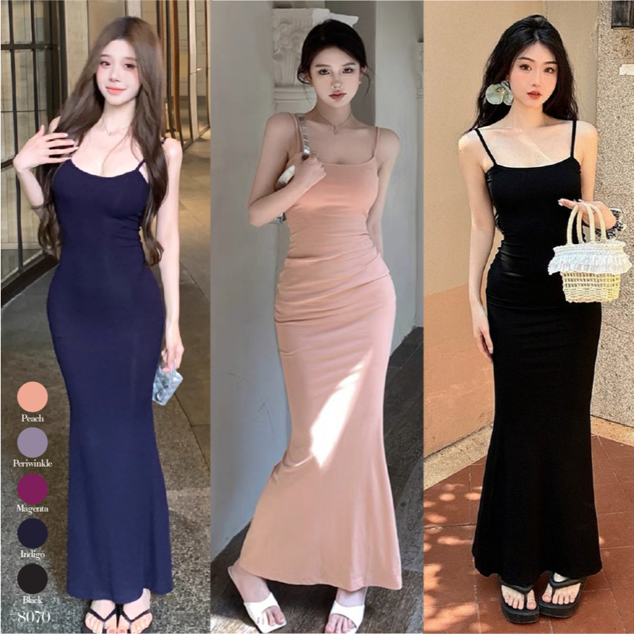 เดรสสายเดี่ยวยาว สีดำ คอยู เอวสูง สีพื้นทรงเข้ารูป สไตล์เกาหลี เรียบแต่ดูแพง ใส่ออกงาน ไปเที่ยวเก๋ๆ #8070
