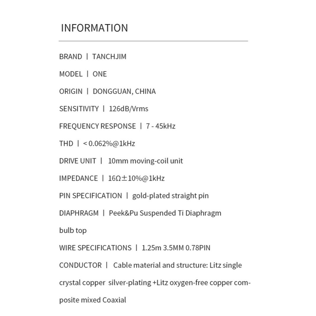 [ประกันศูนย์ไทย] TANCHJIM ONE หูฟัง Inear ไดรเวอร์ไดนามิก 10mm สาย OFCชุบเงินLitz + OFC Litz
