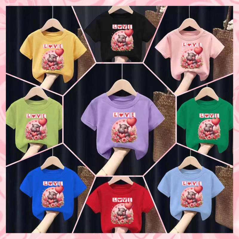 Hot2024 เสื้อยืดเด็กพิมพ์ลาย วันวาเลนไทน์ Valentine's Day น่ารักๆๆๆๆ ผ้าฝ้าย Pattern 760