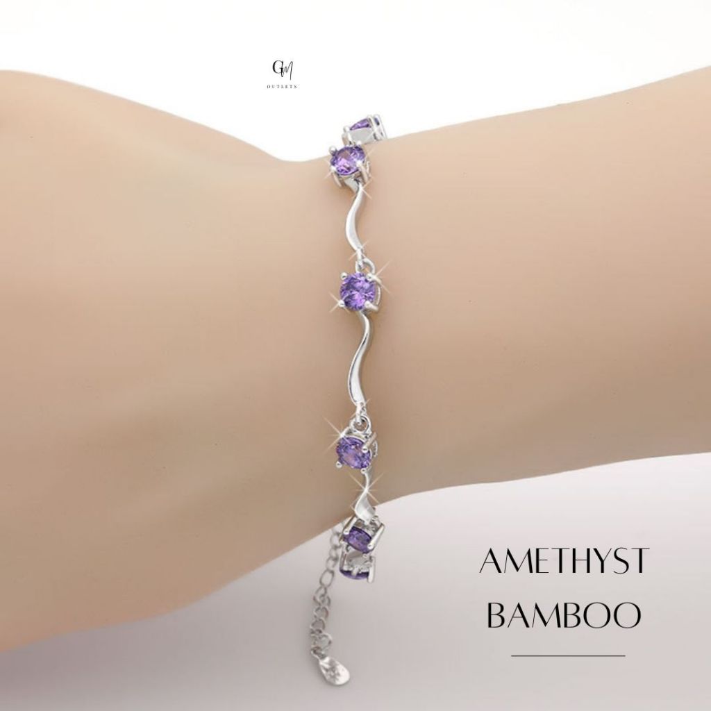 OUTLETS ล้างสต็อกจากโรงงานตรง✨Amethyst Bamboo Bracelets กําไรข้อมือ กำไลแฟชั่น สร้อยข้อมือเงินสวยๆ