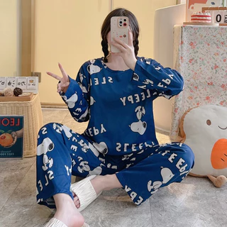 ‼sale‼ อก42พร้อมส่ง ชุดนอน ชุดนอนลายการ์ตูน เสื้อแขนยาว-กางเกงขายาว