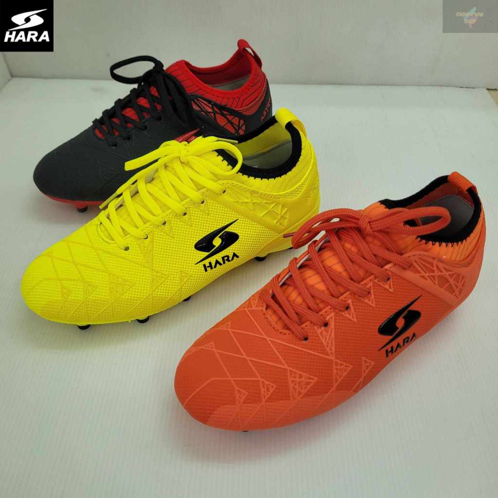 HARA Sports รองเท้าสตั๊ดเด็ก รองเท้าฟุตบอล สำหรับเด็ก รุ่น F31K สีดำแดง/สีส้ม/สีเหลืองมะนาว SIZE 34-38