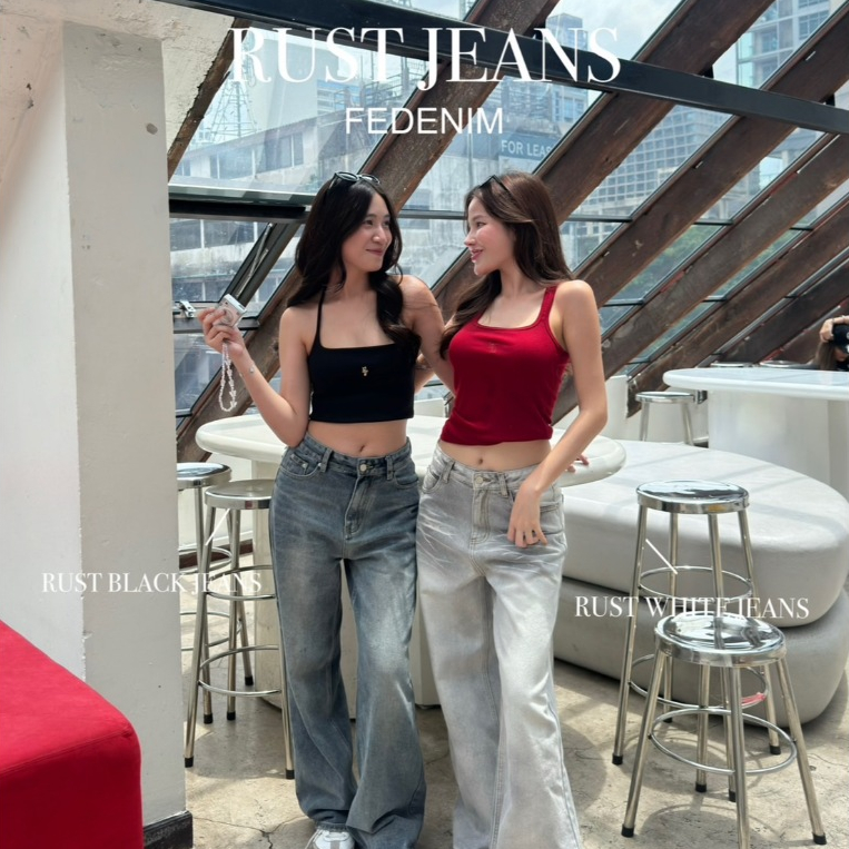 RUST BLACK & WHITE 590.- กางเกงยีนส์ขากระบอกใหญ่สีเฟดดำและขาว พรางหุ่นได้ดี