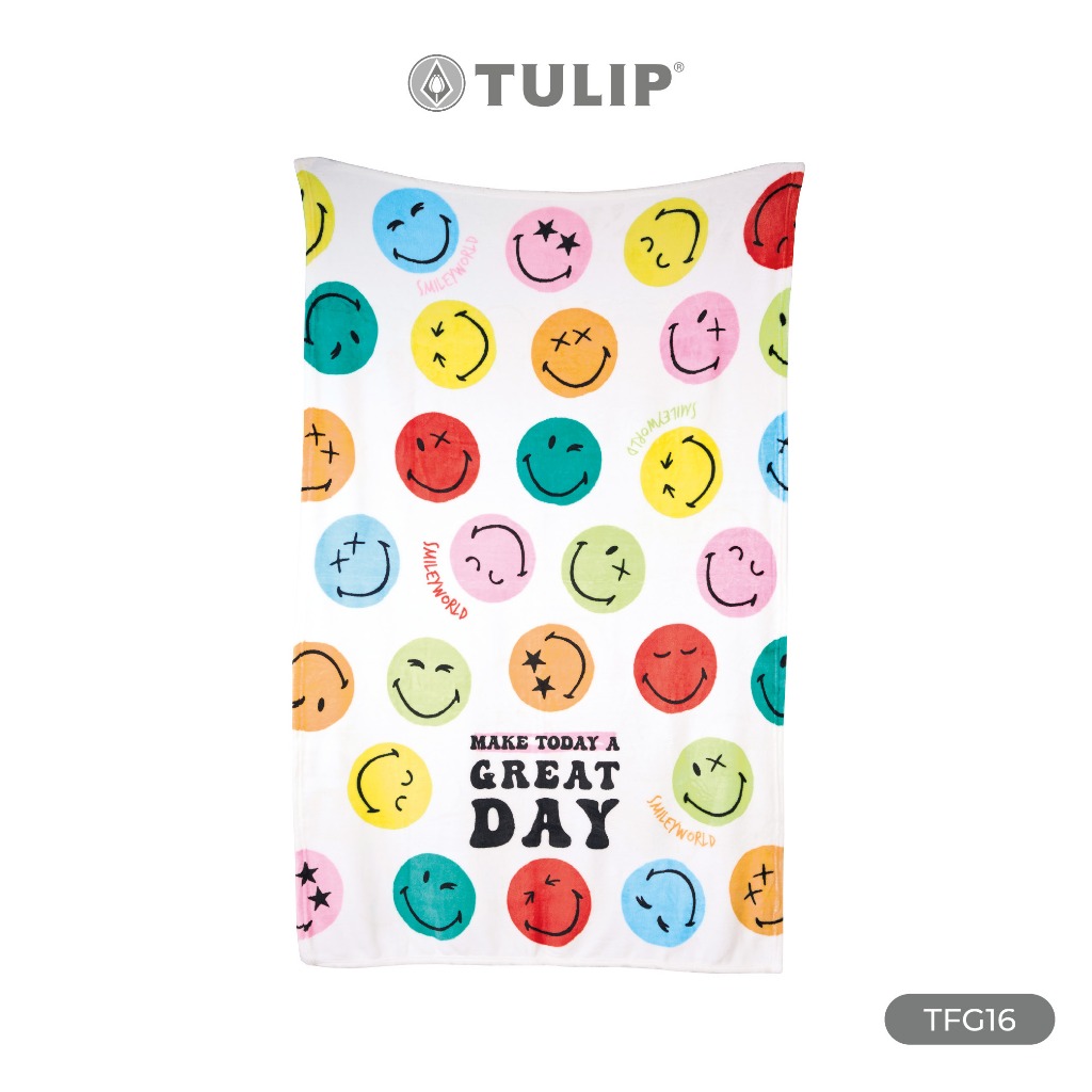 [NEW] Tulip Smiley World ผ้าห่มขนแกะเทียม Fleece TFG16 สมายลี่ ลิขสิทธิ์แท้สมายลี่เวิลด์ ผ้าห่มฟลีซ สัมผัสนุ่มพกพาสะดวก
