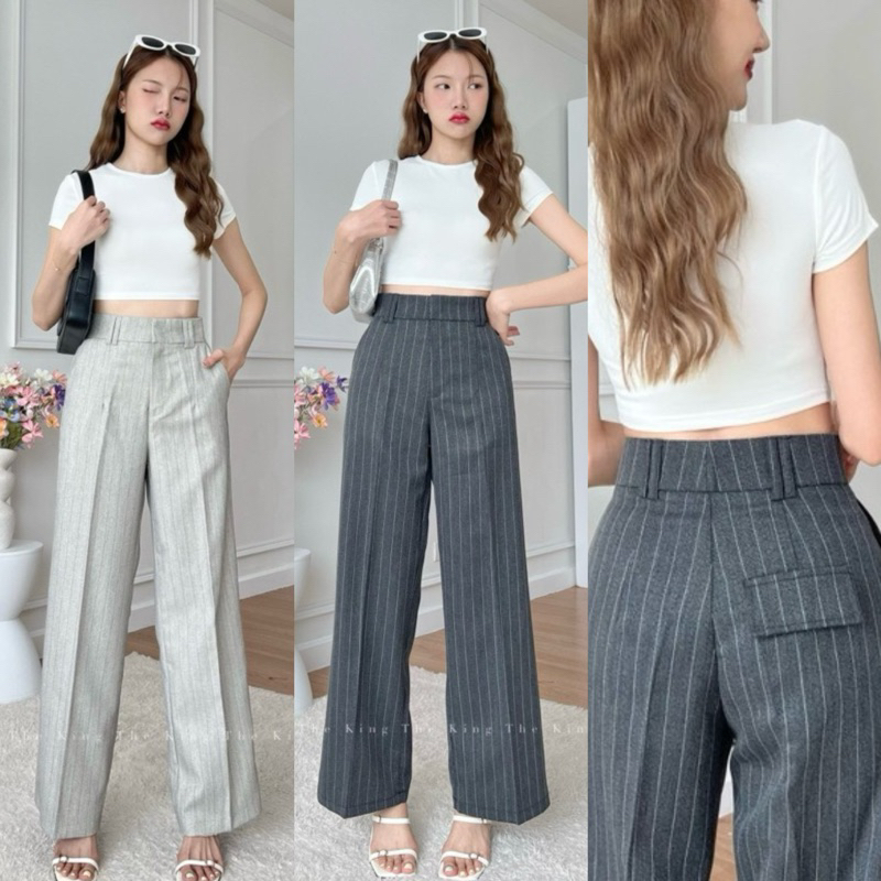☘️new collection ☘️กางเกงขากระบอกกลางลายริ้วมาใหม่พร้อมส่ง🌈⭐️