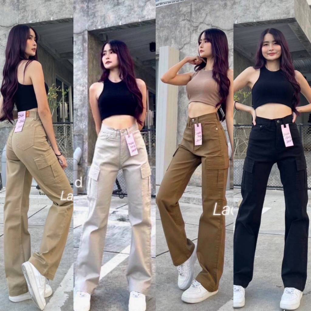 กางเกงคาร์โก้ ผ้ายืดเอวสูง ไซส์S-XL