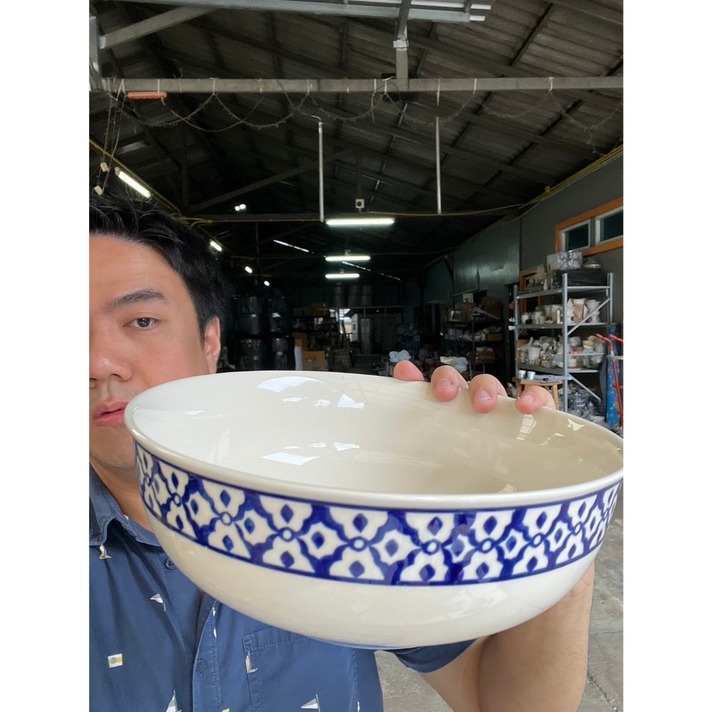 (ขนาด 9.5 นิ้วจัมโบ้XXL) ชามกลมเซรามิค ถ้วยเซรามิคขนาดจัมโบ้ ลายไทยสัปปะรดสีคราม เข้าไมโครเวฟได้ ออกใบกำกับภาษีได้ - รูปที่ 5