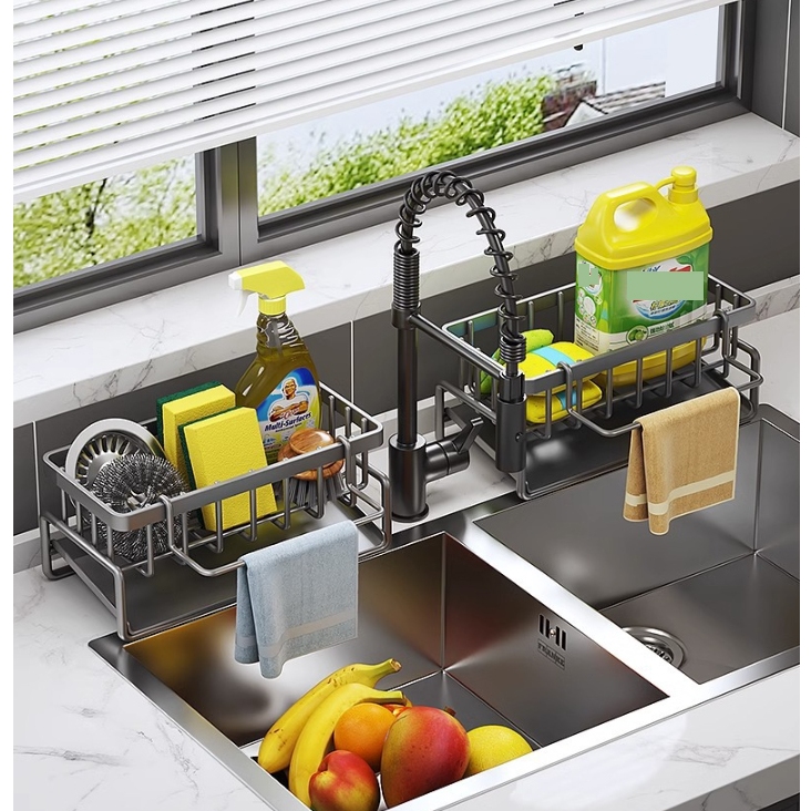 อ่างล้างจานเคาน์เตอร์ชั้นวาง ชั้นวางเศษผ้า ที่วางฟองน้ำซิงค์ ตะกร้าสแตนเลส304 ชั้นวางฟองน้ำ ที่วางของระบายน้ำ พร้อมก้านแ - รูปที่ 4