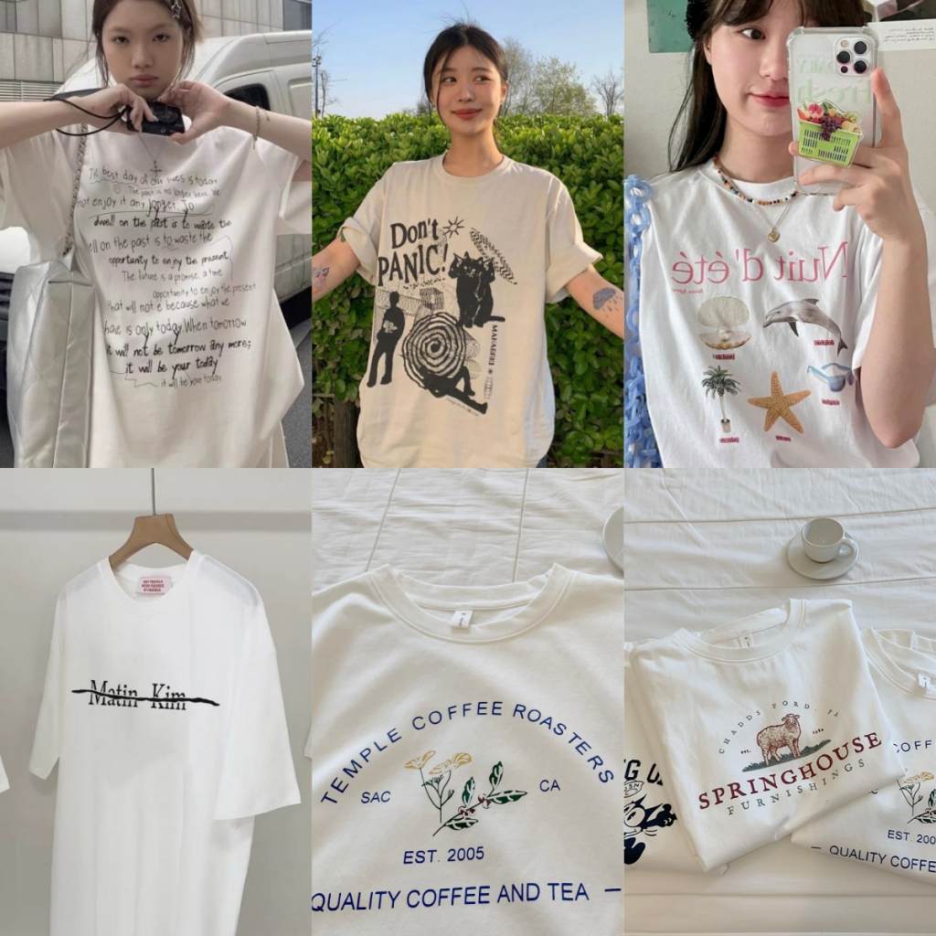 ส่งทันที เสื้อยืดแขนสั้น ผ้านิ่ม เด้ง หลากหลายสไตล์ ทรงหลวม สวมใส่สบาย สไตล์เกาหลี เหมาะสำหรับทุกคน