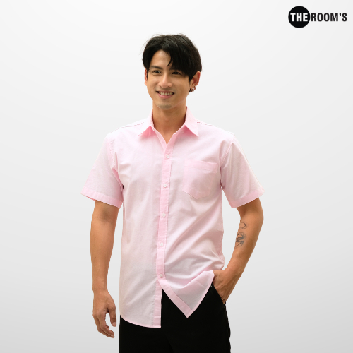 THE ROOM'S - เดอะรูม เสื้อเชิ้ต คอปก สีชมพู Oxford แขนสั้น รีดง่าย ใส่สบาย — صورة 2