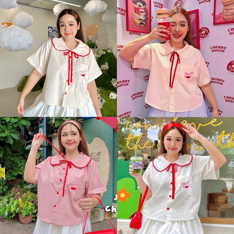 เสื้อเชิ้ตคอบัวสาวอวบ เสื้อเชิ้ตสาวอวบ อก38-50นิ้ว Freesize